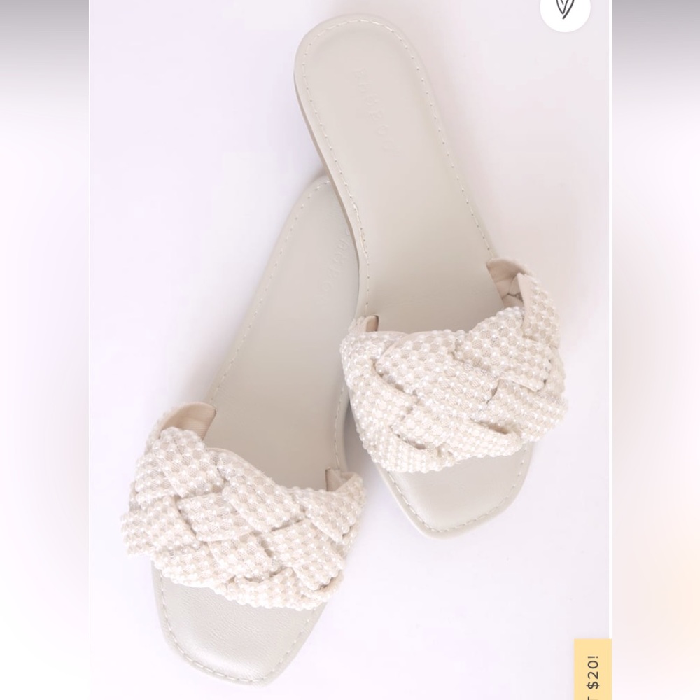 Lulu’s Ivory Peal Braided Flat Sandals Size 7.5